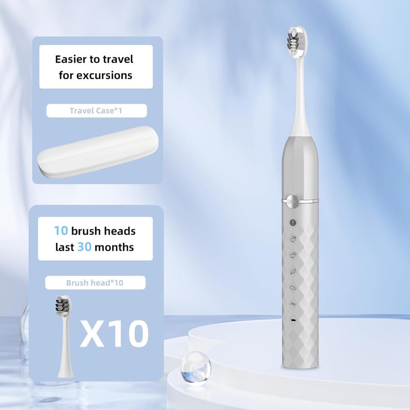 Seapeoa Electric Toothbrush Set, Equipped with 10 Brush Heads and Travel case, IPX8 Waterproof, 2-Minute Timer, 42000 high-Frequency Vibrations, 5 Modes, The First Choice for Gift Giving - Image 2